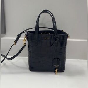Saint Laurent Black Croc-Embossed Crossbody Bag